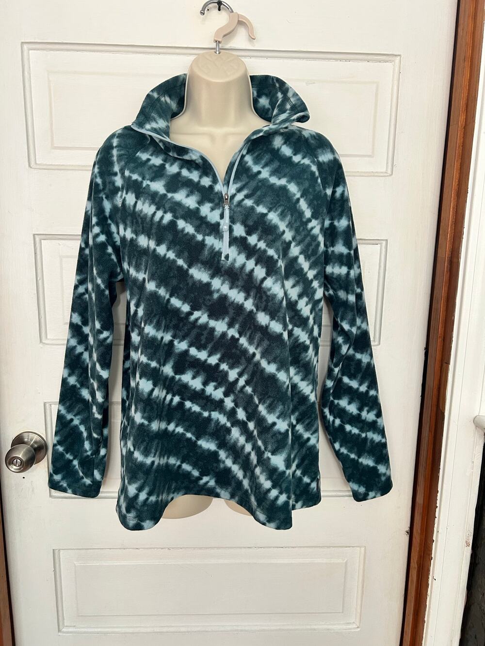Eddie Bauer Quarter Zip Tye Dye Fleece Women Large Cozy Indigo Blue XC Fast Ship